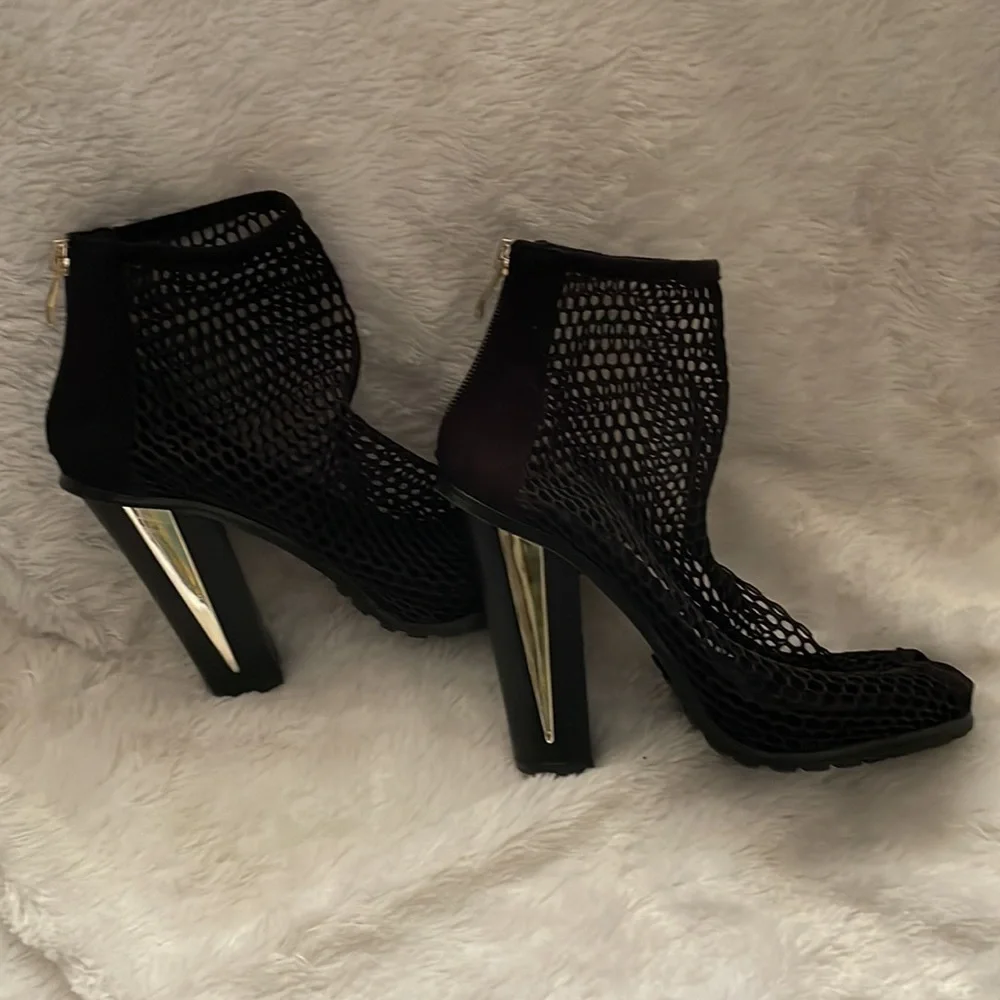 Bebe Black Mesh Peep Toe Bootie Size 6